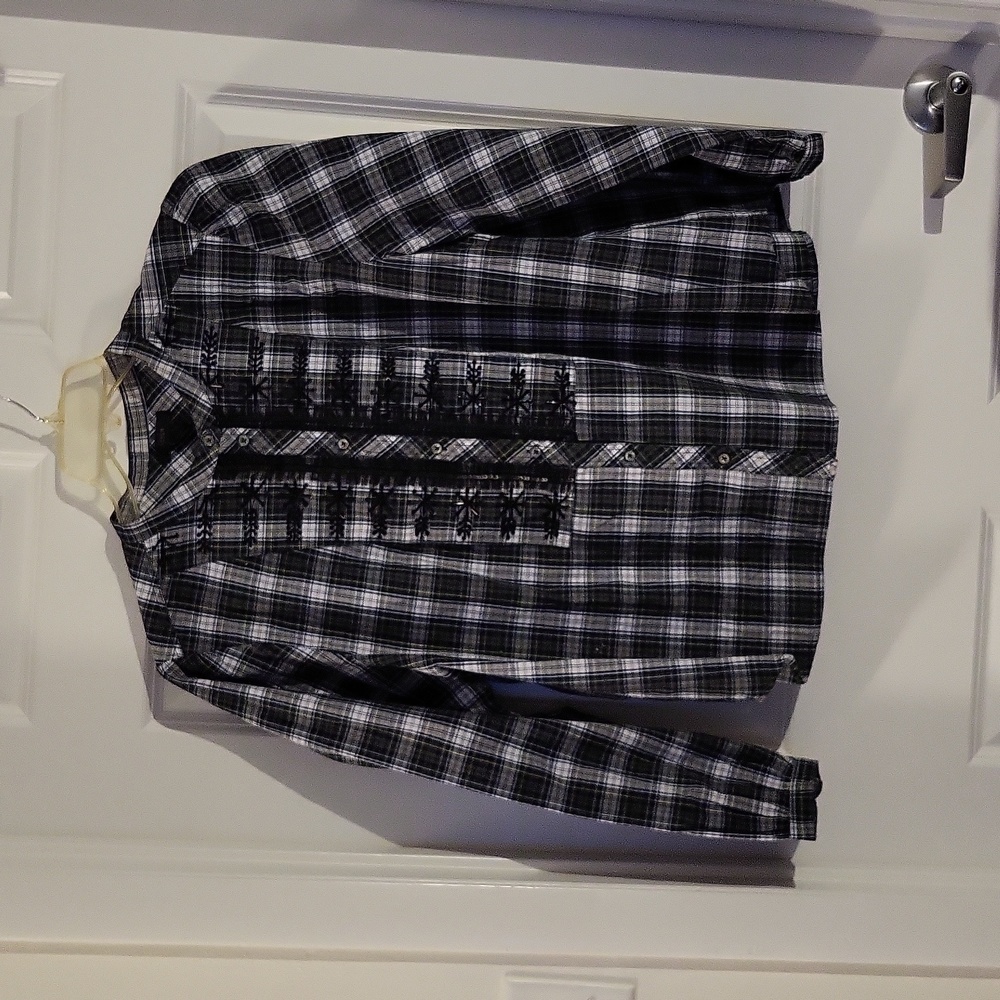 J Crew multicolored long sleeve button down blouse with beading on front XL - Picture 1 of 8